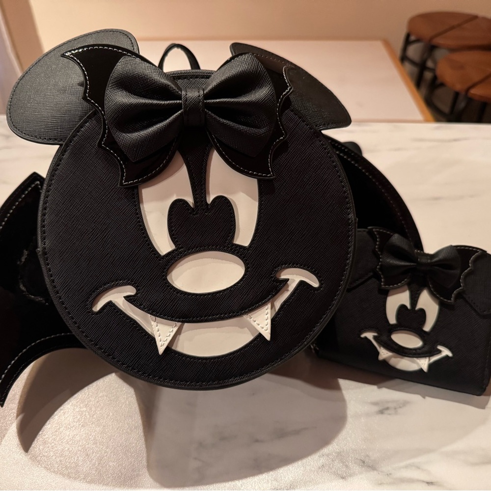 Disney Loungefly glow in the dark Minnie Mouse backpack/crossbody and wallet duo